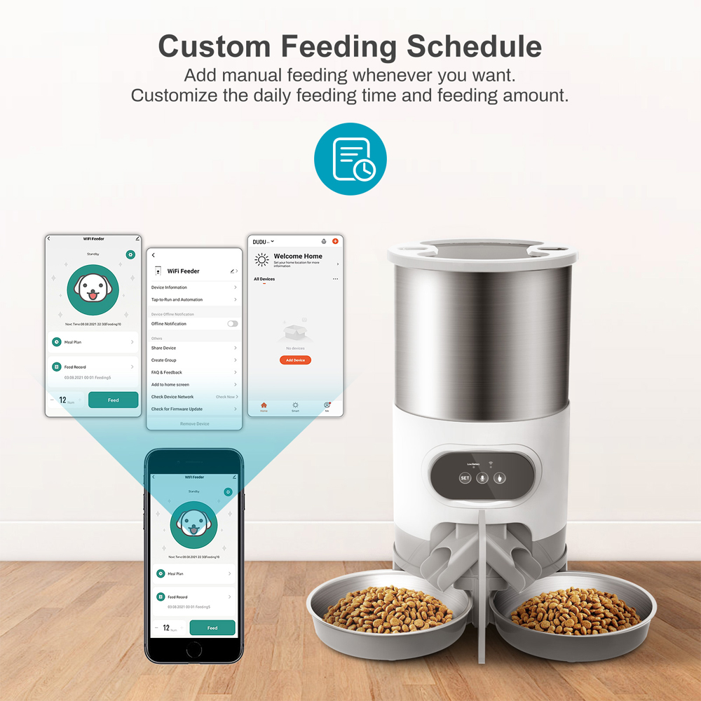 Tuya Smart APP Pet Feeder Dispenser voor hondenvoer voor katten, geschikt voor kleine en middelgrote katten en honden. Mobiele voeding op afstand